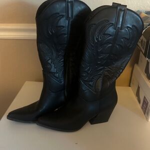Indigo Black Heeled Western Boots